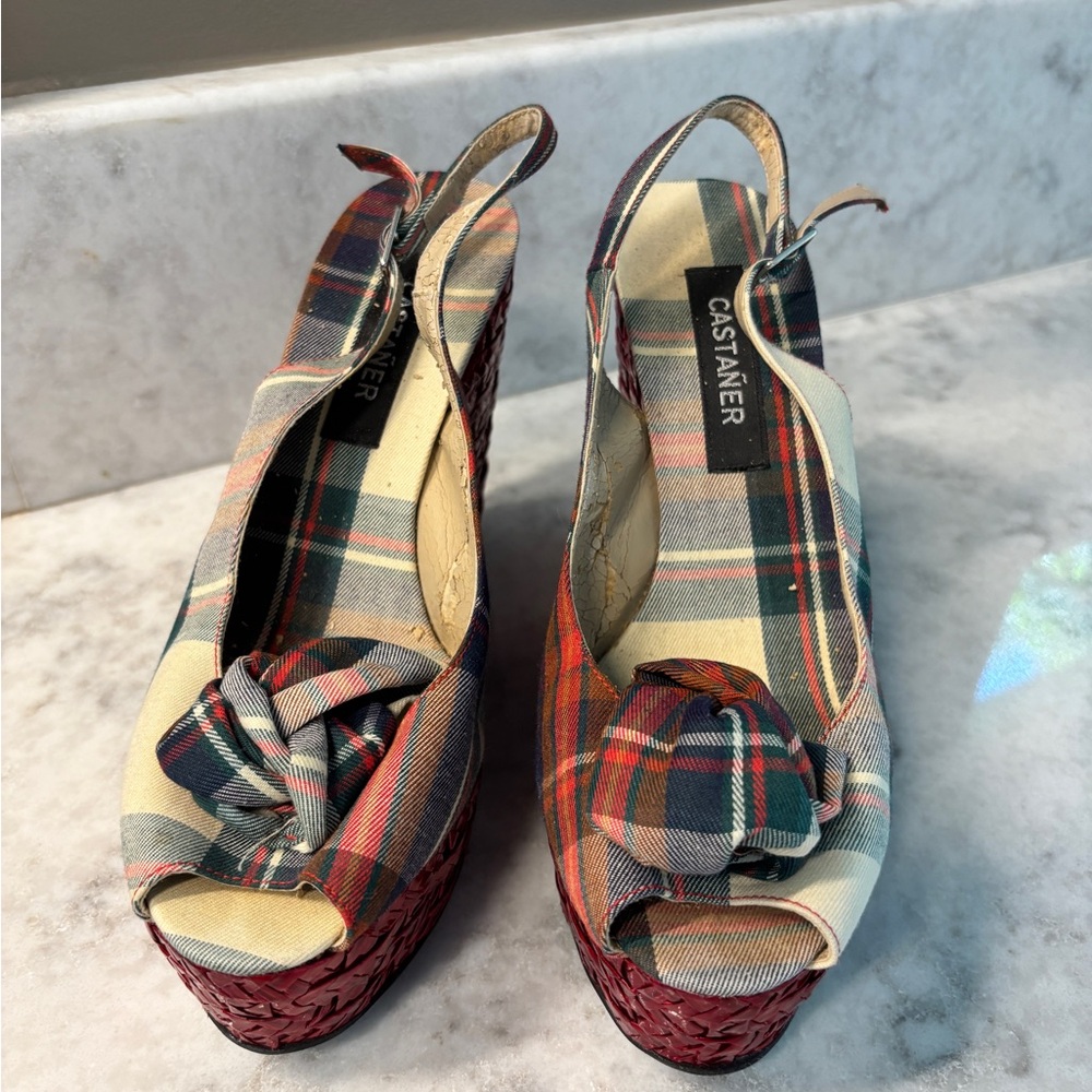 Plaid Wedge Espadrilles - Multicolor